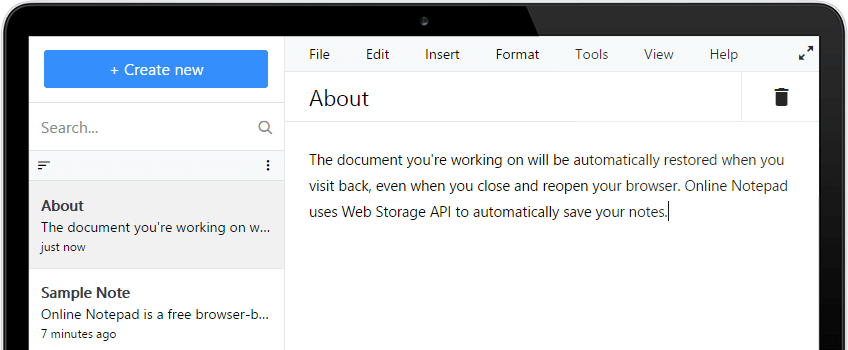 Newinfo Online Notepad Screenshot